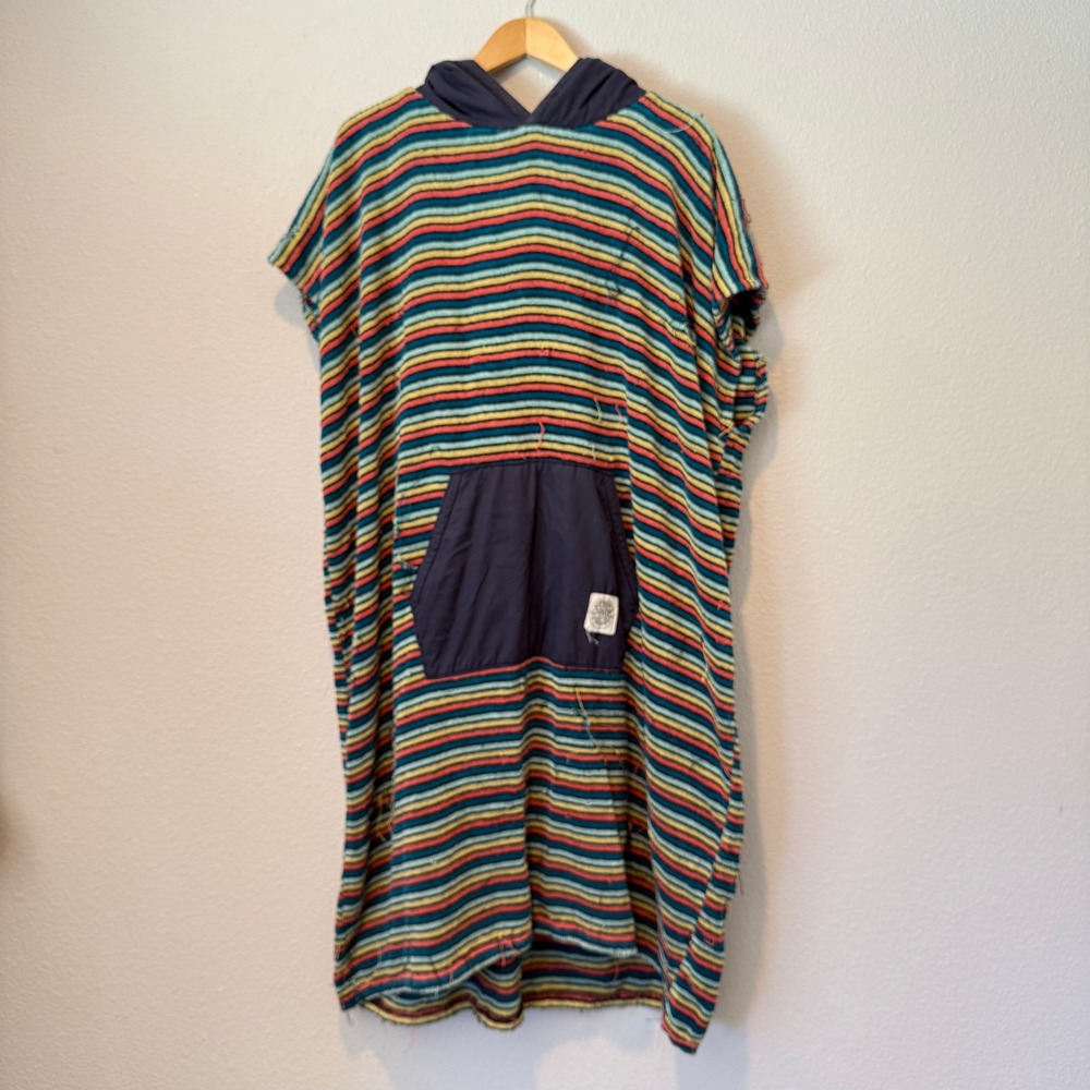 Rip Curl Hooded Changing Robe Poncho Striped Terry Cloth OSFA Multi Navy